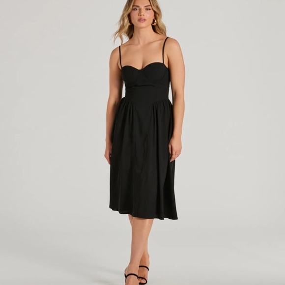 Windsor Womens NEW Blissful Afternoons Corset A-Line Midi Dress in Black - Picture 4 of 9